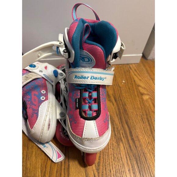 Roller Derby Girls Roller Blades Size 11-1 Adjustable Inline Skates Pink & White - Picture 3 of 6